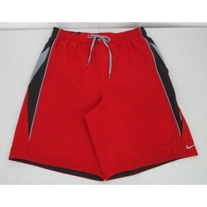 NIKE MESH LINED SWIM TRUNKS Men's Size Medium RED BLACK GREY‎